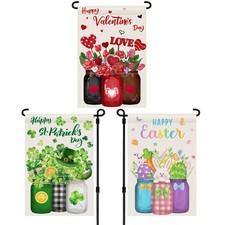 3 Pack 12" x 18" Happy Valentines Garden Flag St Patricks Day Easter Garden F...