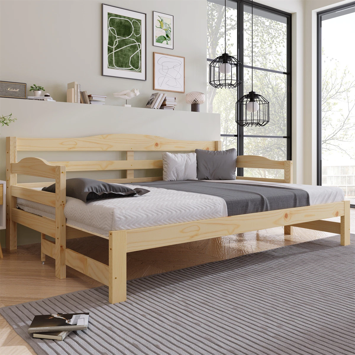 Daybed Wooden Single King Guest Bed Trundle Bed Sofa Bed Frame Solid Pine Wood