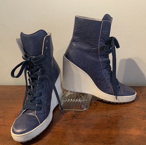 SNEAKERS DONNA MOD.ALTO E CON ZEPPA ORIGINALI HOGAN IN PELLE AZZURRA N'  37,5 | eBay