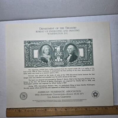 1975 American Numismatic Association BEP Engraving 1896 $1 Silver