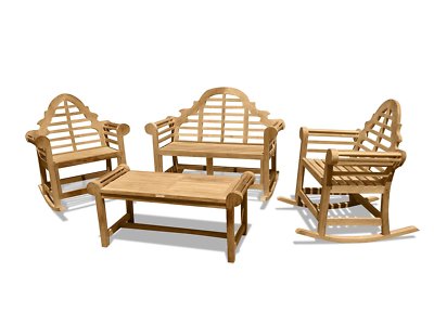 Windsor's Genuine Grade A Teak Lutyens Rocking Bench, 2 Single Rockers, & Table