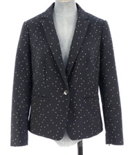 Reiss Womens Blazer Navy Polka Dot Kallisti Single Breasted Jacket Smart Small