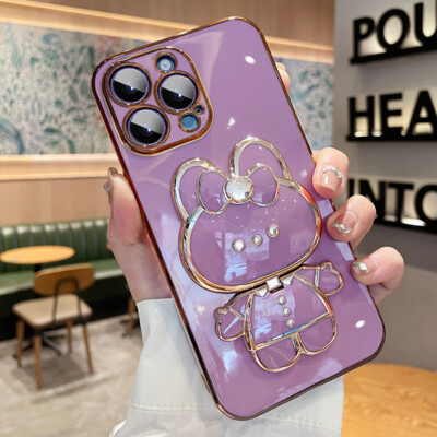 For Samsung Galaxy S25 S24 S23 S22 S21 S20 Note20 Cute Rabbit Mirror Stand Case