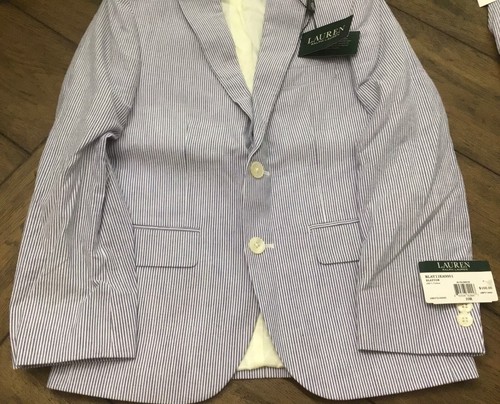 Ralph Lauren Kids Seersucker 2 piece Suit Set Blue/White Size 10R NWT - Picture 6 of 11