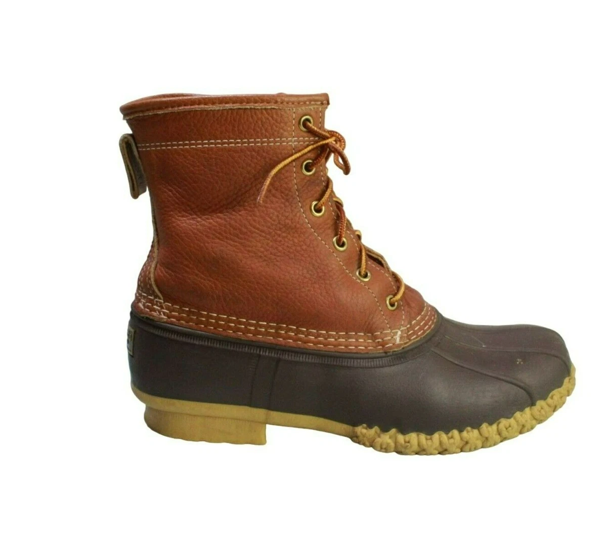 LL Bean Men s Brown Leather Lace Up Plaid Lined Ankle Duck Boots Size 9 M