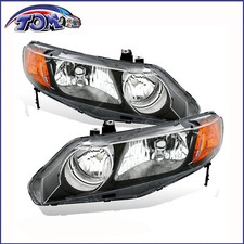 Replacement Headlight Pair For 2006-2011 Honda Civic 4 Dr Sedan Black Housing Replacement Headlight Pair For 2006-2011 Honda Civic 4 Dr Sedan Black Housing