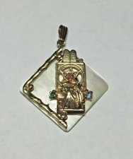 Estate Sale 14KT Mother-of-Pearl & Gemstones Hebrew Wedding Pendant