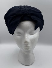 DK Navy Blue Linen 1940 1950 Vintage Women's Turban , Hat, Bonnet Union Made