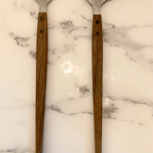 Par de utensilios MCM de acero inoxidable con mango de teca estilo danés vintage - Imagen 4 de 12