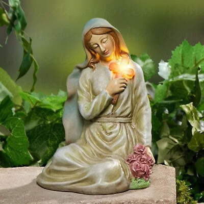 Mary Lou Lord - KRS 238 サイン入り Solar Virgin Mary Cross Garden Statue Religious Outdoor Lighted