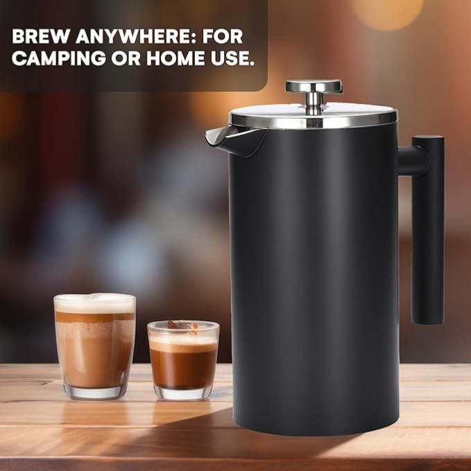 French Press Coffee Maker Stainless Steel Insulated Coffee Press 34 oz Black