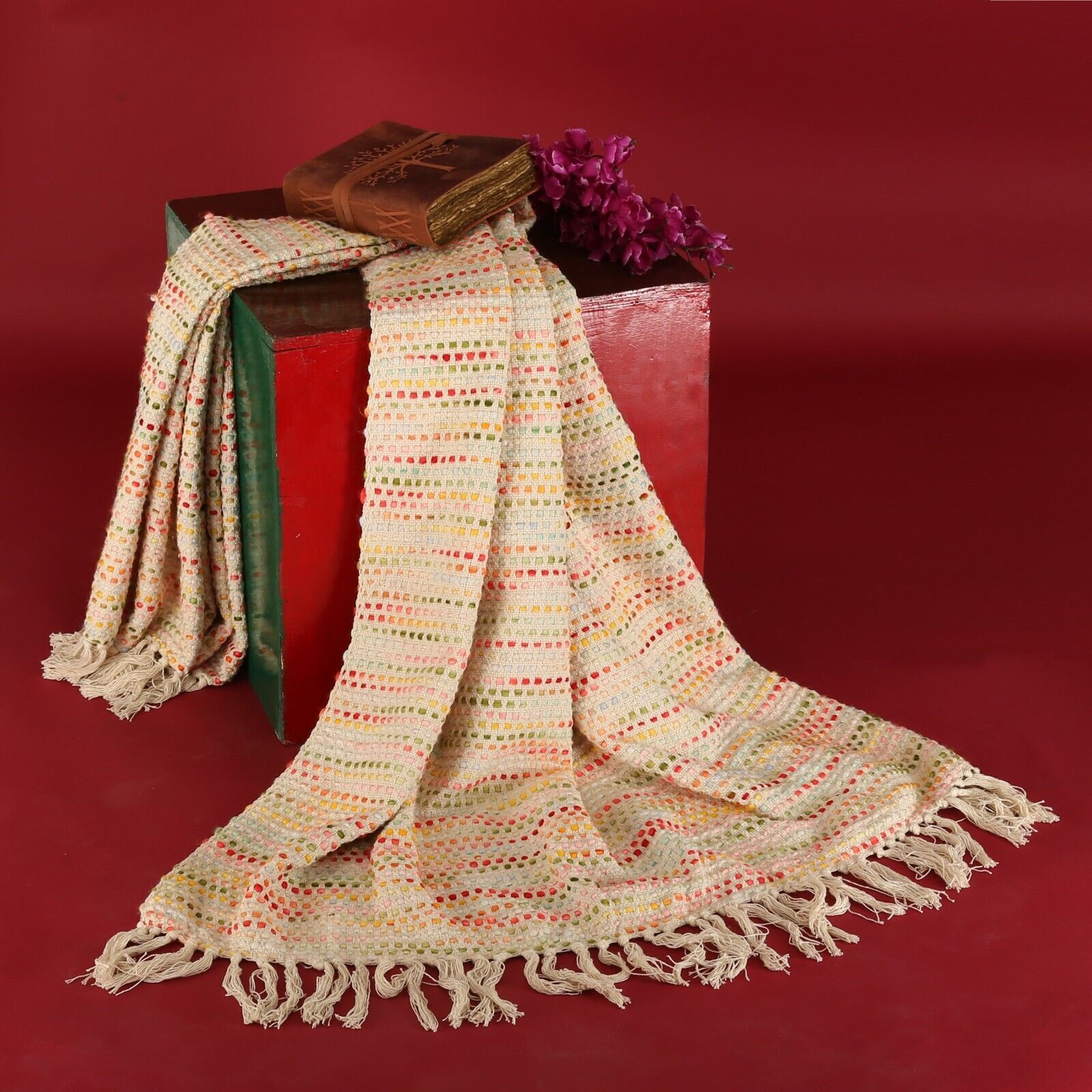 Multi Hand Embroidery Throw Blanket Bohemian Mud Cloth Indian Sofa Bed