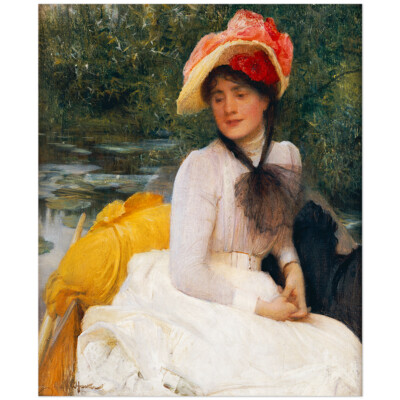 Arthur Hacker, Junge Frau in einem Kahn 11003001082