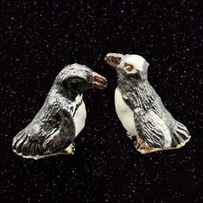Vintage Penguin Stoneware Figurine Lot Set 2 Hand Made Animal Bird White Stomach