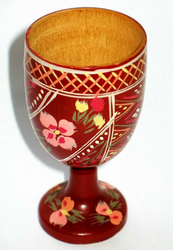 Vintage Wooden Pysanky EGG Cup Treenware Wood Chalice Khokhloma Russian USSR