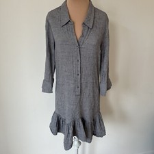 HALSTON HERITAGE Flounced Front-Button Heather Gray Cotton Wool Shirt Dress Sz 4