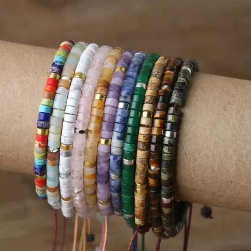 Natural Crystal Stone Bracelet Gemstone Beaded Dainty Healing Bracelet Handmade - Picture 3 of 59