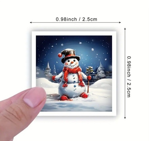 CHRISTMAS STICKERS SEALS "SQUARE SNOWMEN" 25mm 50/100 - FREE POSTAGE - Picture 2 of 2