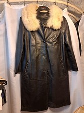 Peter Caruso Black Leather Coat Size 20 With Fur Collar