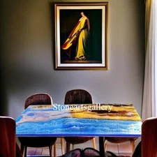 Blue Wave Epoxy Resin Top Dining Table Live Edge Wooden Cafeteria Home & Garden