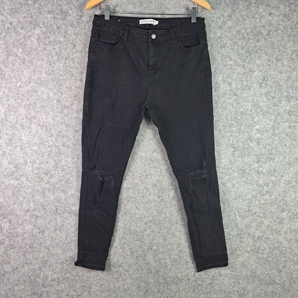 Atmos & Here Jeans Pants Womens 34 Black Ripped Distressed Skinny Denim 5098