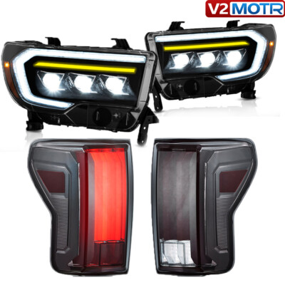 VLAND LED Headlights + SMOKED Tail Lights For 2007-2013 Toyota Tundra w/ Dynamic