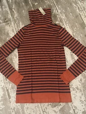 NWT J. Crew Navy Blue & Chrysanthemum Striped Turtleneck Tissue Tee Ladies XXS