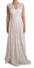DOLCE & GABBANA Dress White Flower Lace Corsage Long Maxi IT46/US12/XL RRP $7500