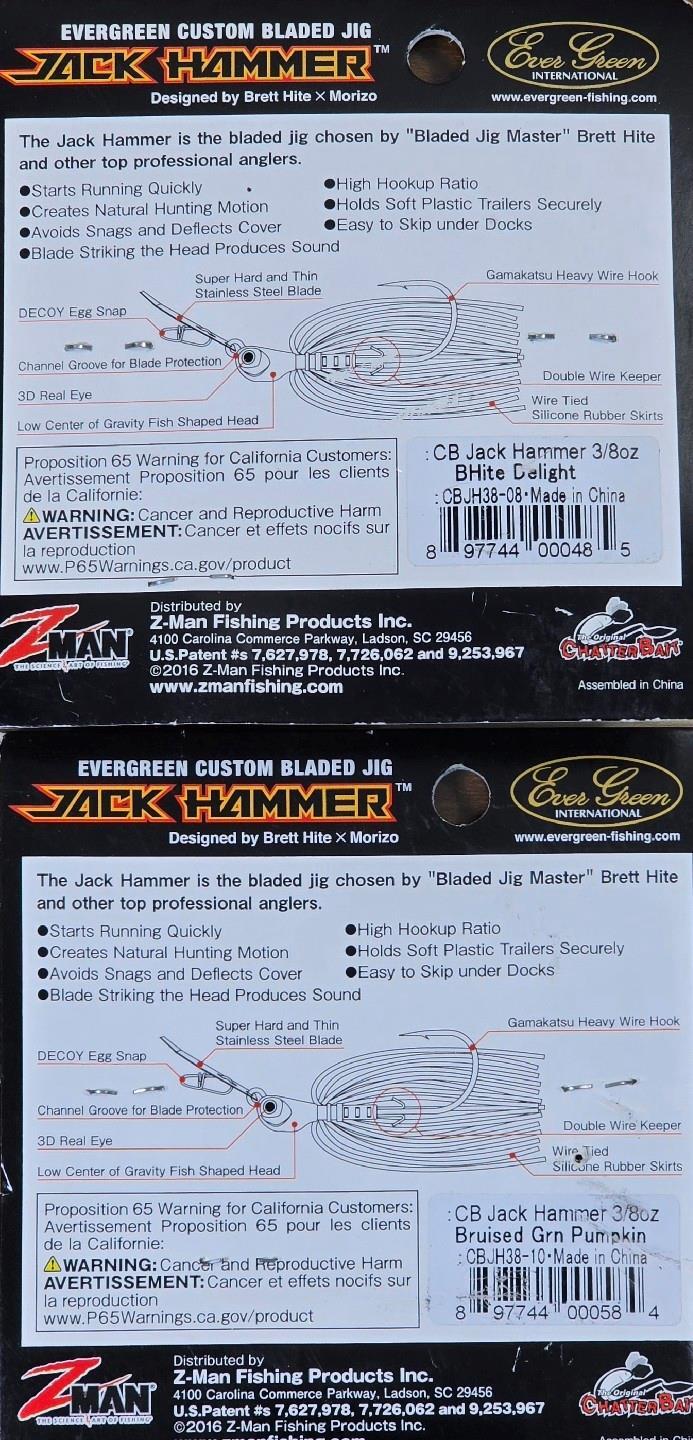 (Ct of 2) Z-Man Evergreen Chatterbait Jack Hammer 3/8 oz Evergreen Custom Blade! - Image 4