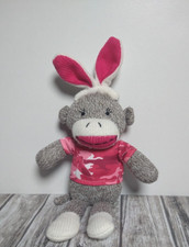 Dan Dee Sock Monkey with Pink Camouflage Shirt  Bunny Ears CLEAN