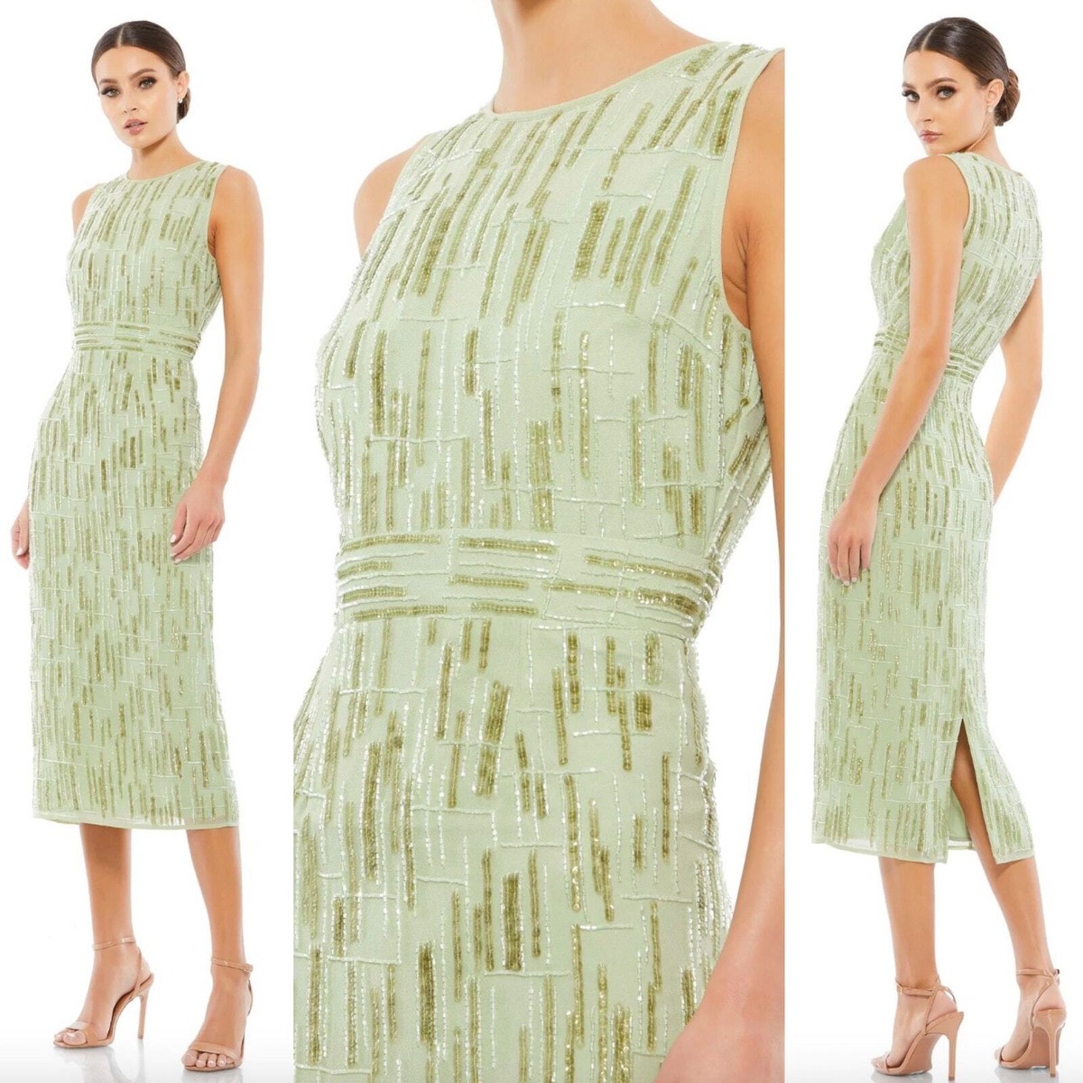 Mac Duggal Abstract Beaded Sleeveless Midi Dress In Sage Green 70264 Size 6 New | eBay Mac Duggal Abstract Beaded Sleeveless Midi Dress In Sage Green 70264 Size 6 New | eBay