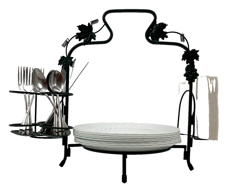 Plato Buffet o Carrito para Pasteles con Utensilios y Servilletero Motivo Vid Verde Foto 2 de 4