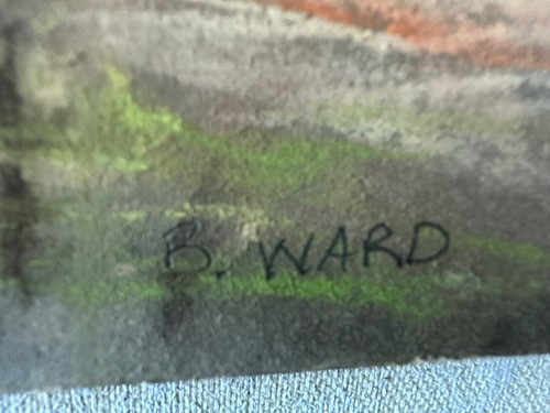 B. WARD SIGNED ORIGINAL OIL PASTEL LANDSCAPE - Picture 2 of 2