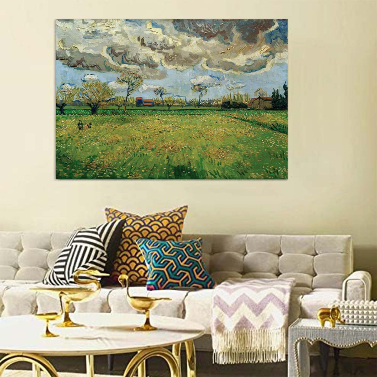 van gogh landscape under a stormy sky