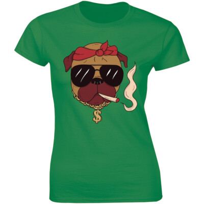 Cute Smoking Thug Life Pug Dog and Wearing Sunglass Women's T-shirt Gift Tee