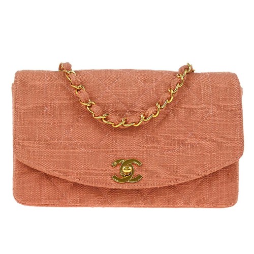 Chanel Pink Linen Small Diana Shoulder Bag 165240