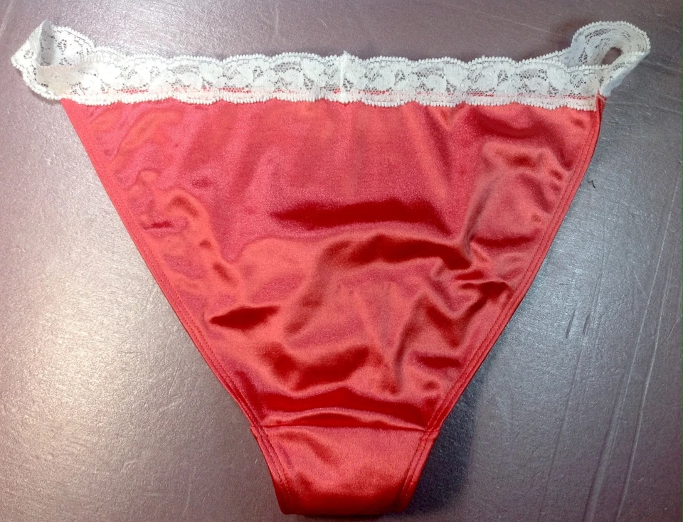 Women Panties,bikinis ILUSION Size M.Orange Satin Soft W/Fishnet Waistband&decor Foto 3 de 4