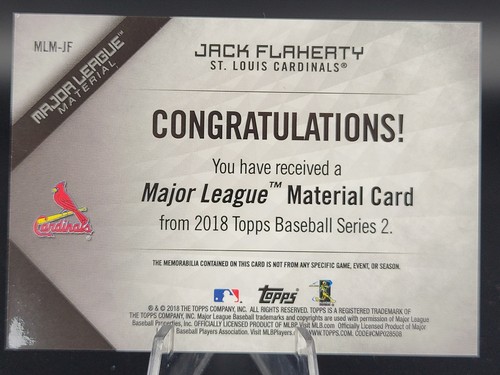 2018 Topps Major League Material Relics #MLM-JF Jack Flaherty - Cardinals - Picture 2 of 2