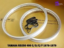 YAMAHA RD250 C/D/E/F 76-79 FRONT & REAR ALUMINIUM SILVER WHEEL RIM SET  *BI5392*