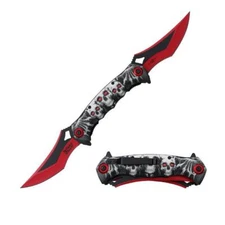 12.5" DARK FANTASY BLADES SKULL PRINTED SPRING ASSISTED TWIN FOLDING KNIFE RED