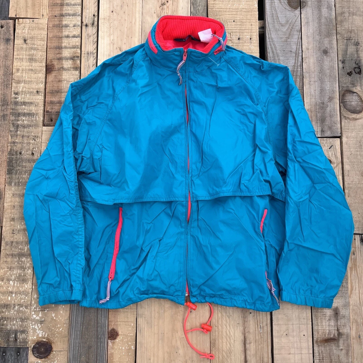 Vintage Woolrich Woman Nylon Jacket Windbreaker Packable Hood Sea Jade Large