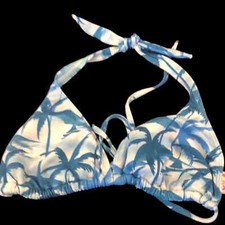 Citrus tropical print blue palm trees bikini top juniors size L Large