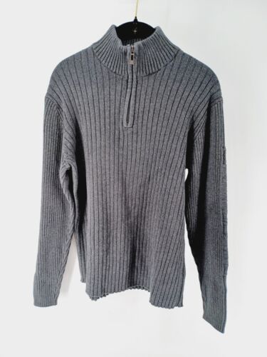 DKNY Jeans Sweater Men's Large Gray 1/4 Zip Mock Neck Long Sleeve Pullover