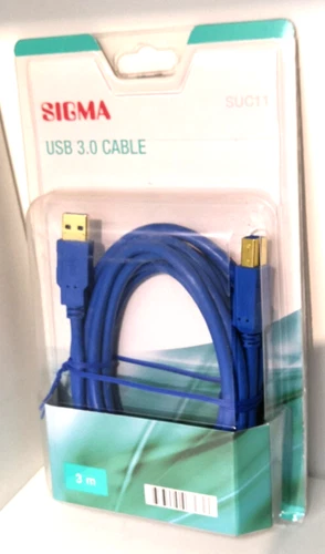 3m USB 3.0 Typ B Kabel 3 Meter (USB A auf B) in Blau vergoldet Marke Sigma SUC11