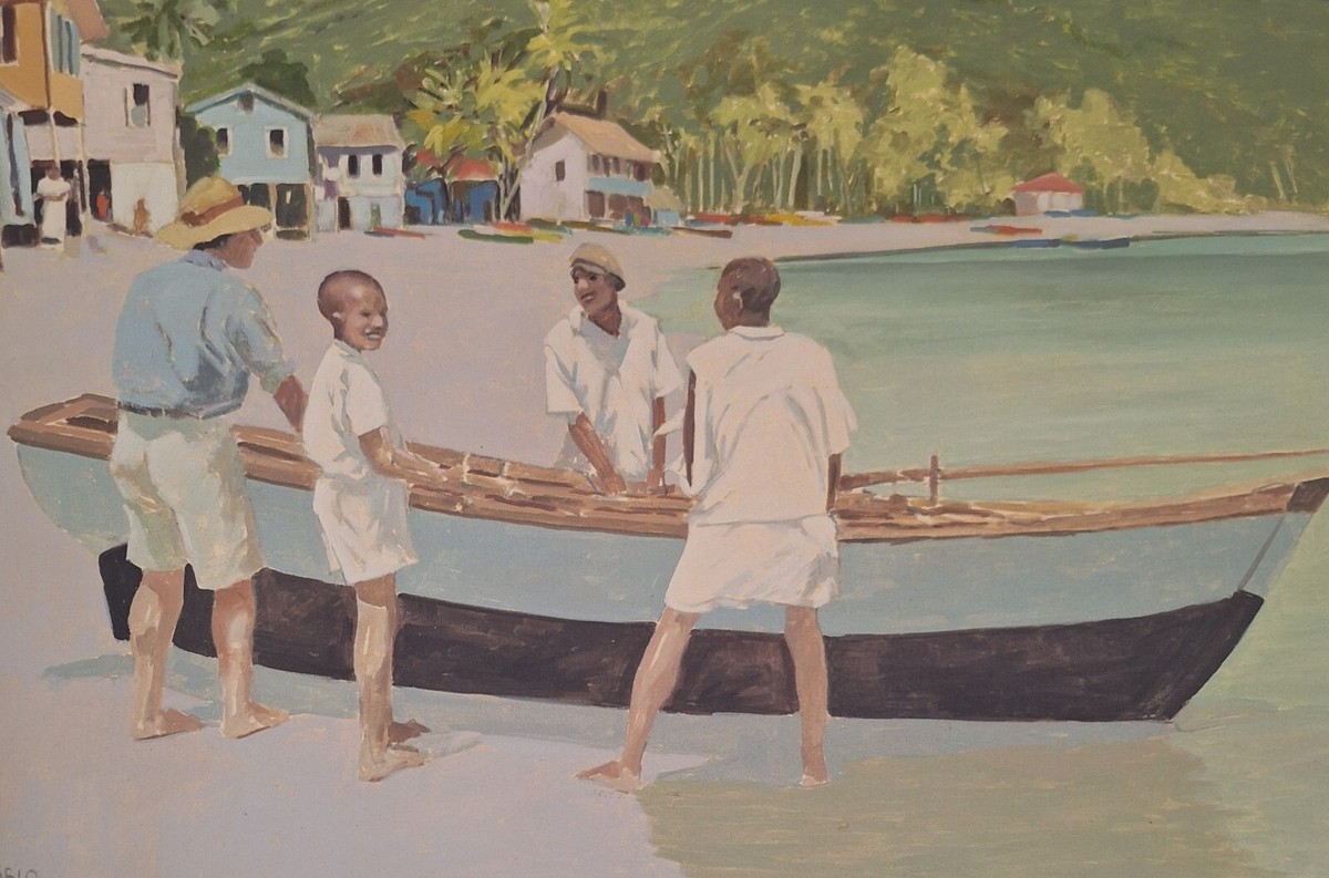 Old Painting oil on canvas seascape Costa Rica signed Pablo