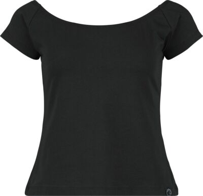 Black Premium by EMP Damen schwarzes T-Shirt mit U-Boot Ausschnitt