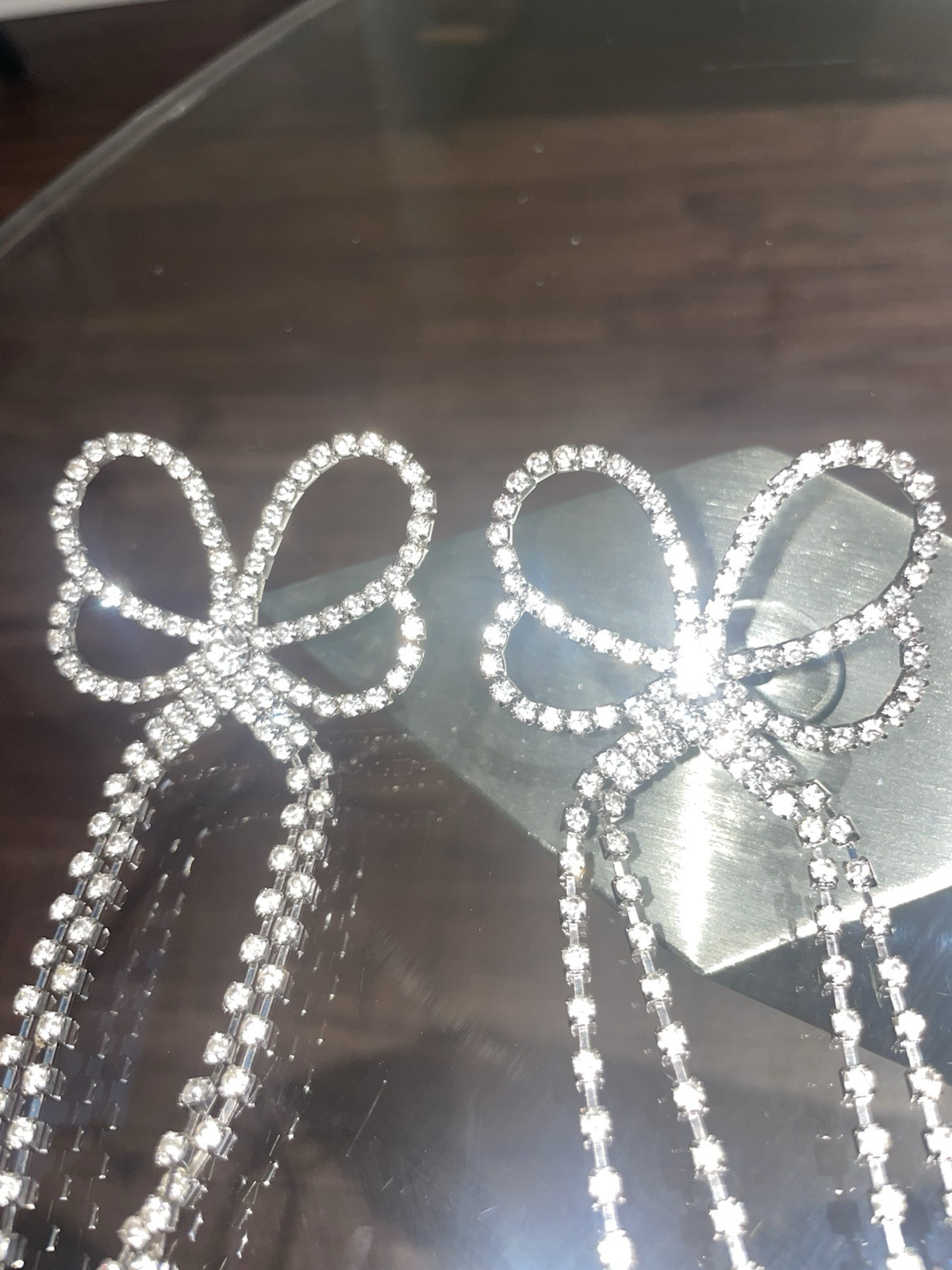 Statement Earrings Dangle Oversized Bow Chain Rhi… - image 5