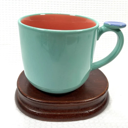 Lindt Stymeist Colorways Thumbprint Mug  Teal Salmon Blue Vtg 1980's Artsy Read