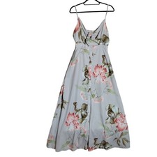 Hello Molly Floral Tie Front Button Down Maxi Dress Grey Pink Large