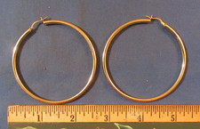 VINTAGE LARGE HOOP EARRINGS 2 1/2 INCHES SIGNED JCM STERLING SILVER  GOLD WASH